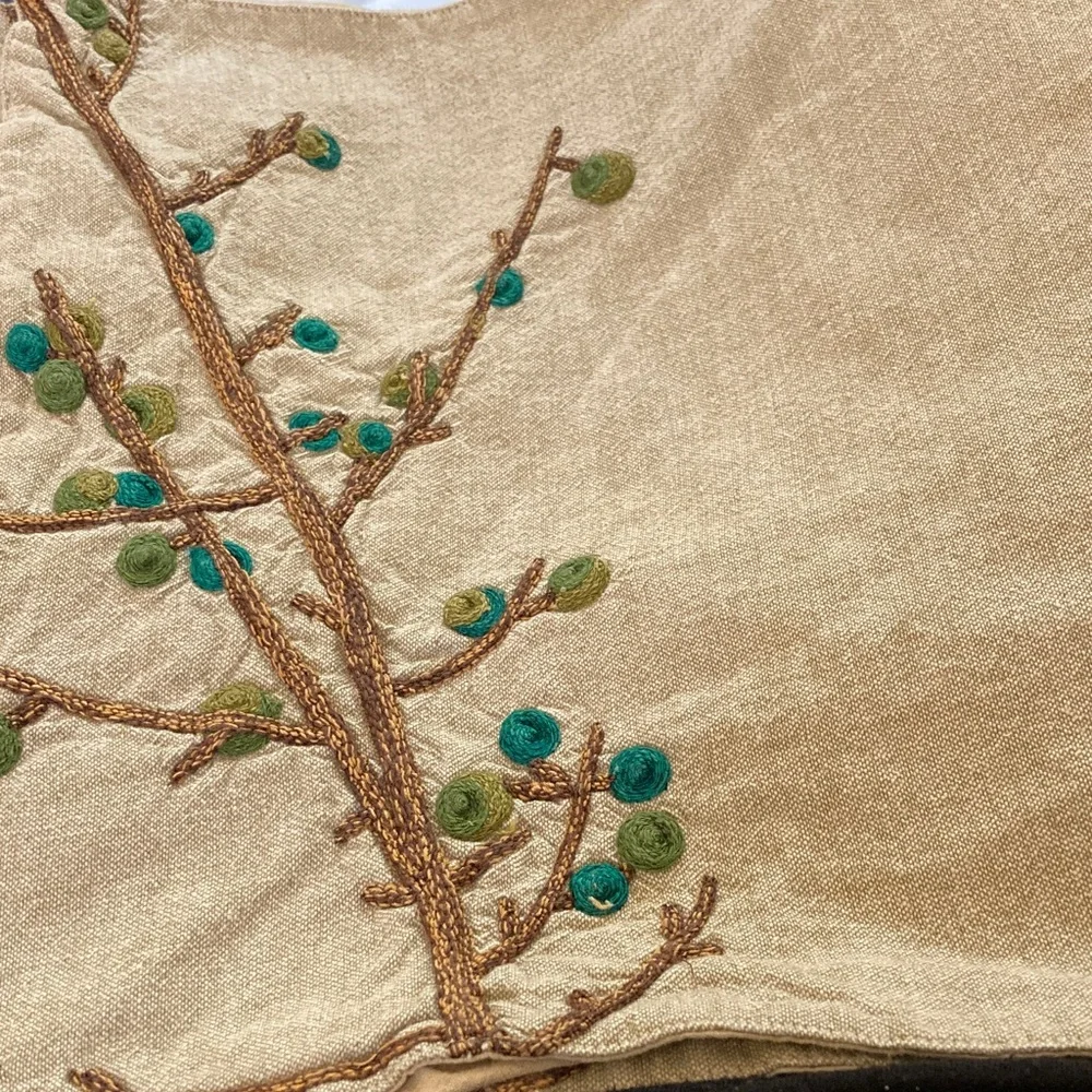 Crate& Barrel Set of 3 tan placemats Embroidered with Green brown cotton
